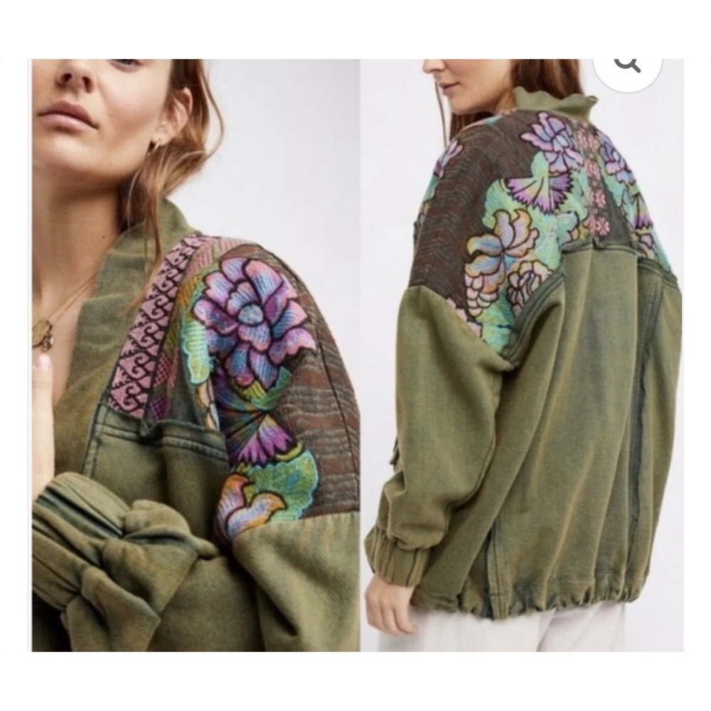 NOT FOR SALE Free People Antigua Cardi Embroidered Jacket Olive Green Floral